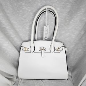 Alyssa White Vegan Leather Handbag with Crossbody Strap